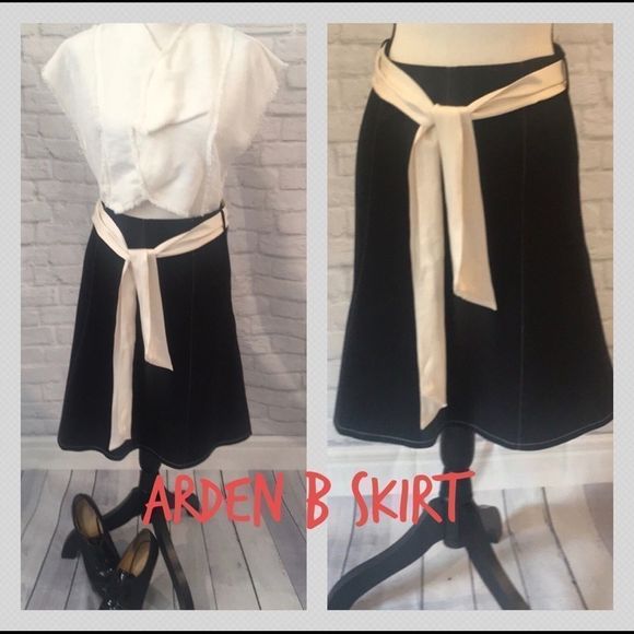 Arden B Dresses & Skirts - Arden B, Black Knee-Length Skirt w/White Stitching and Silk Ribbon Belt - Size 0